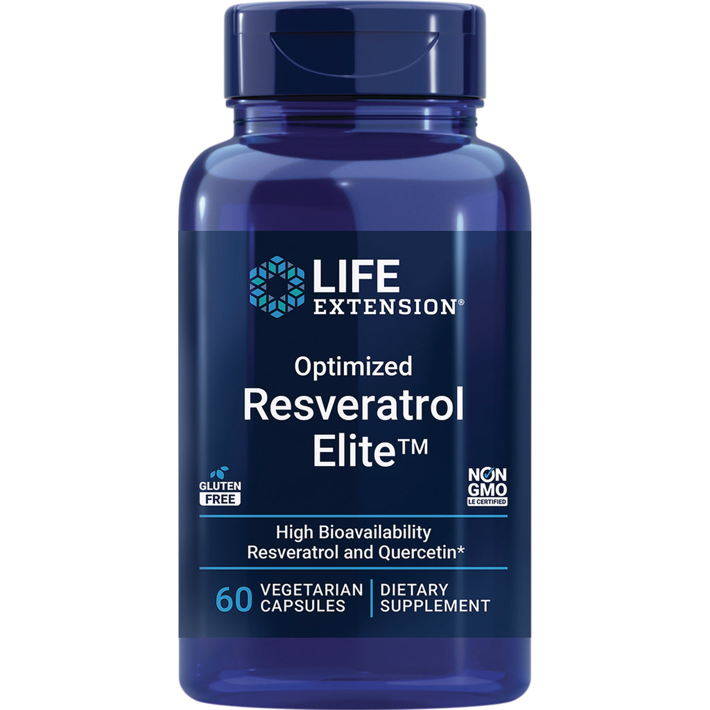 LE557 | Life Extension Optimized Resveratrol Elite bottle, 60 vegetarian capsules dietary supplement, gluten free non GMO - Thumbnail