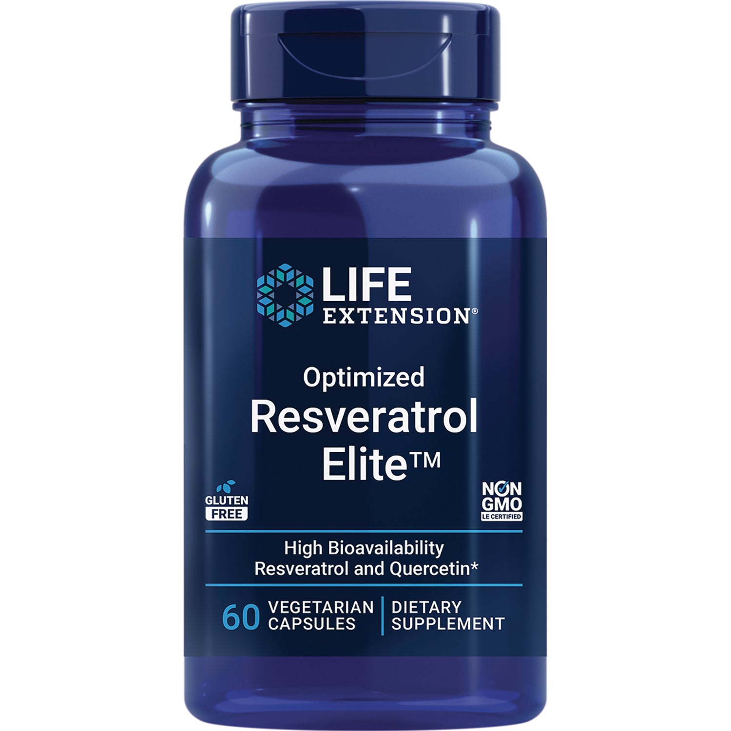 LE557 | Life Extension Optimized Resveratrol Elite bottle, 60 vegetarian capsules dietary supplement, gluten free non GMO