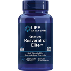 LE557 | Life Extension Optimized Resveratrol Elite bottle, 60 vegetarian capsules dietary supplement, gluten free non GMO