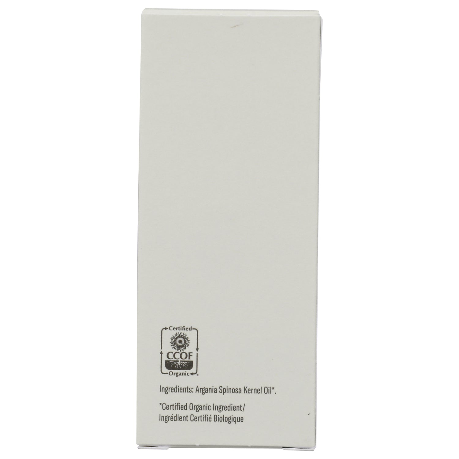ACR001 | Back panel with CCOF Certified Organic logo and ingredients: Argania Spinosa Kernel Oil
