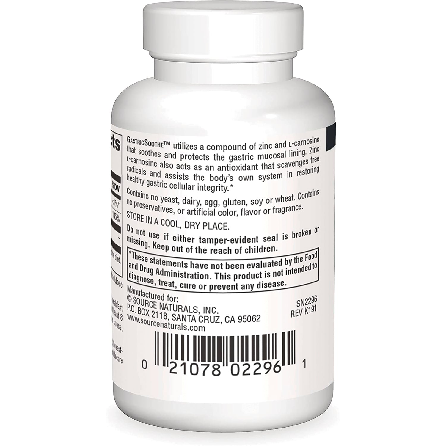 SN201 | Supplement bottle back label with ingredients, warnings, and barcode