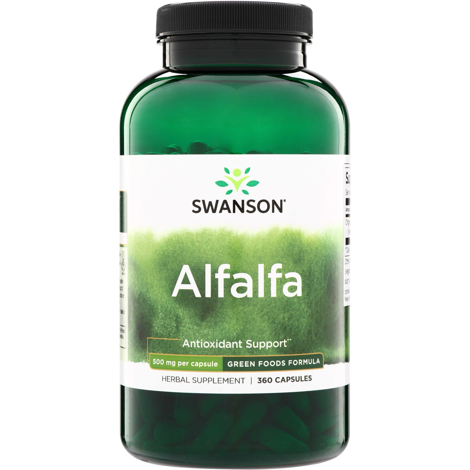 SWR092 | Swanson Alfalfa herbal supplement, Antioxidant Support, 500 mg per capsule, 360 capsules, front label