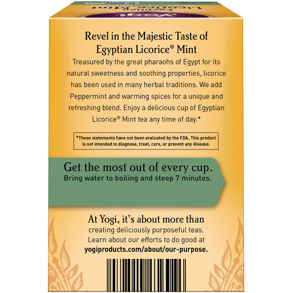 AHW008 | Yogi Egyptian Licorice Mint tea box back with steeping directions and product description - Thumbnail