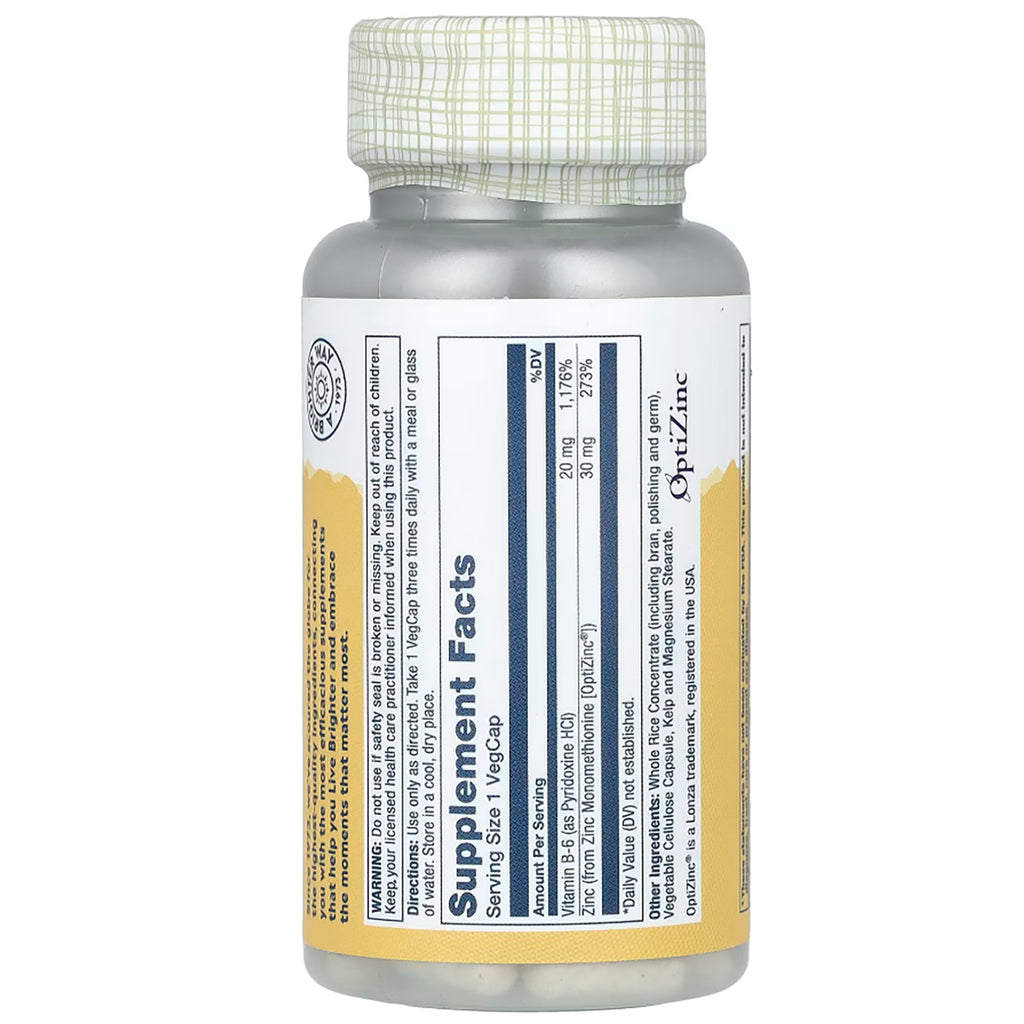 SLR205 | Solaray OPTIZINC 30 mg supplement facts - Thumbnail