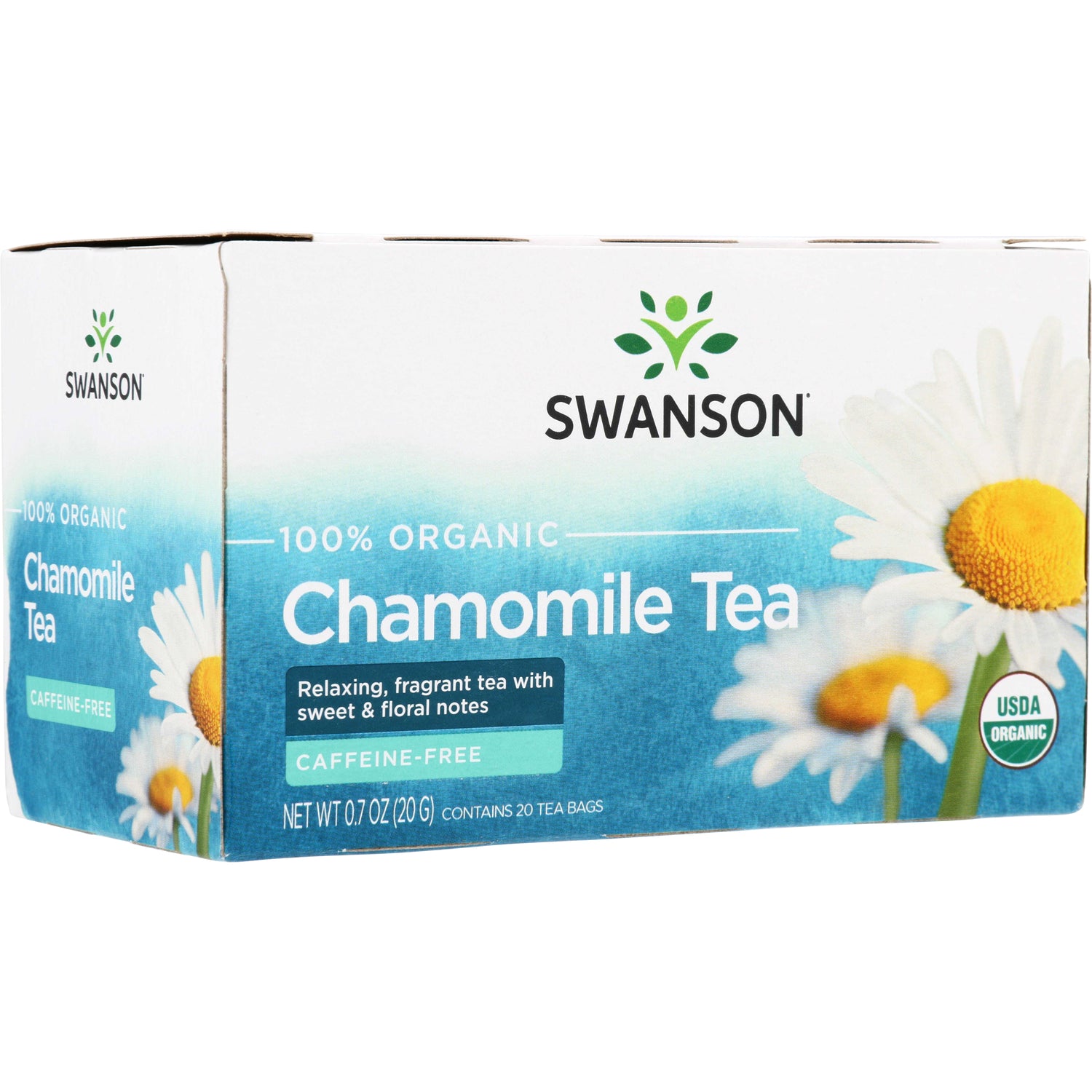 SWF079 | Swanson 100% Organic Chamomile Tea box, caffeine-free, 20 tea bags