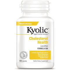 KY102 | Kyolic Cholesterol Health Lecithin Formula 104 white supplement bottle labeled 100 capsules
