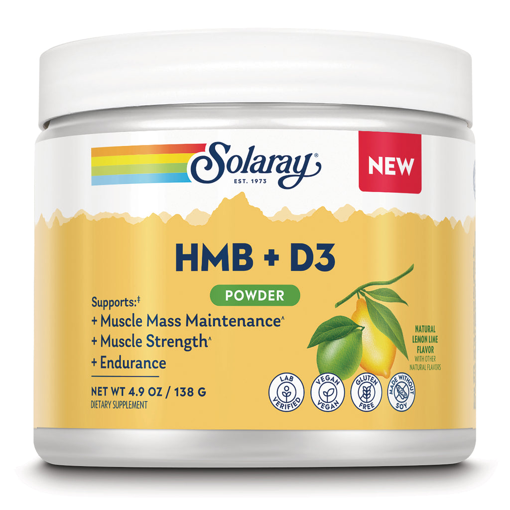 SLR539 | Solaray HMB + D3 powder, natural lemon lime flavor, 4.9 oz, supports muscle mass, strength and endurance - Thumbnail