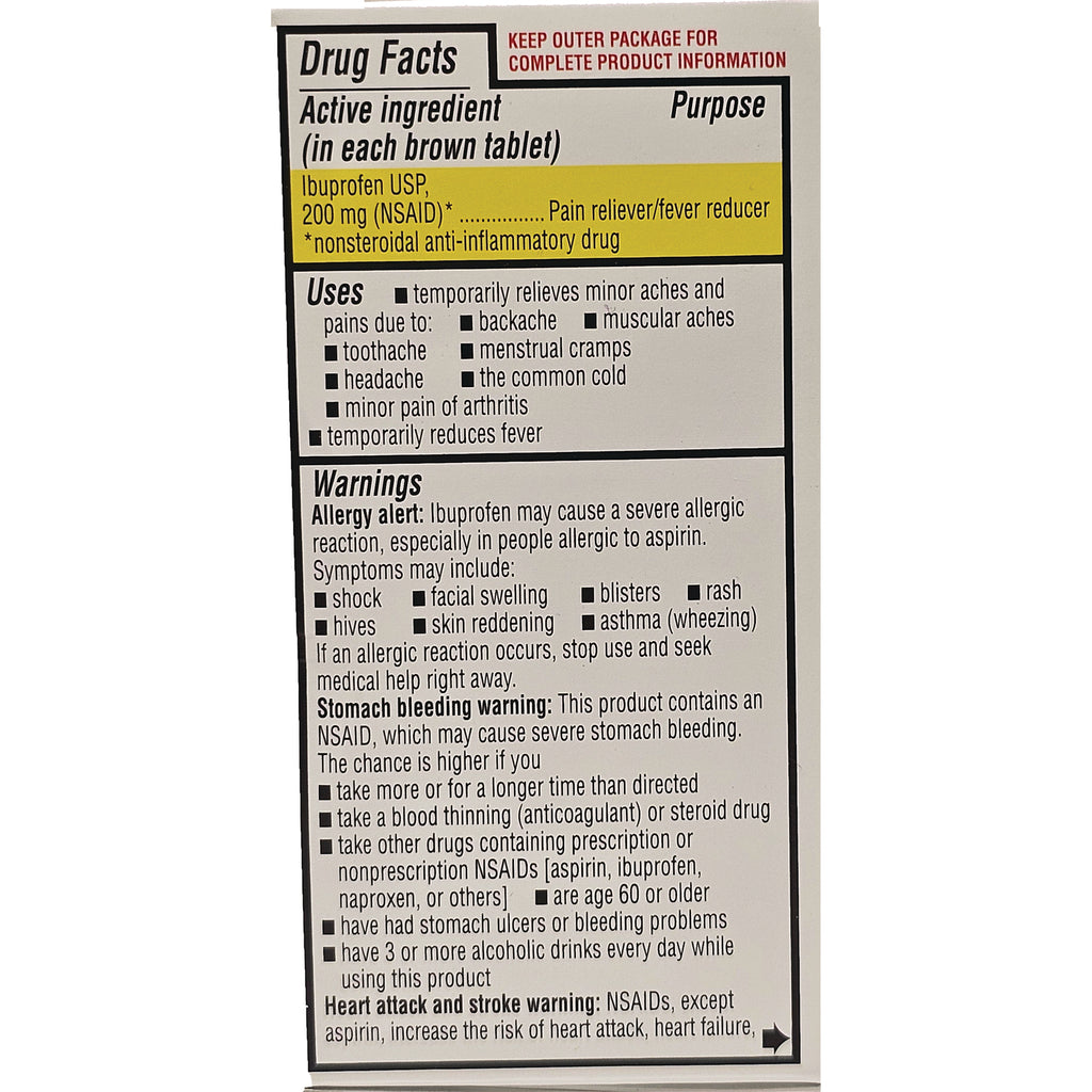 QCH022 | back label Drug Facts panel showing Ibuprofen USP 200 mg, uses, and warnings - Thumbnail