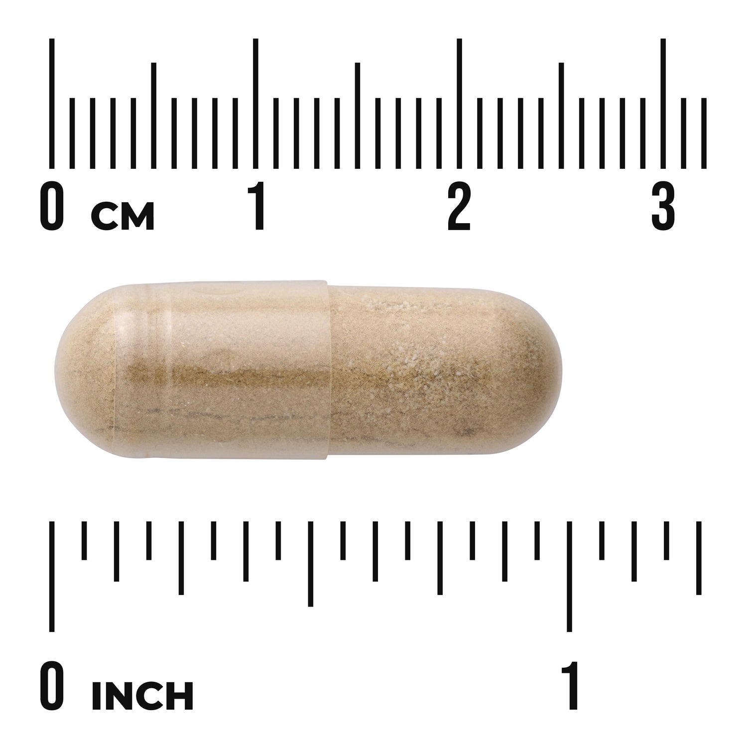 SW1143 | Beige capsule with size reference in inches and centimeters