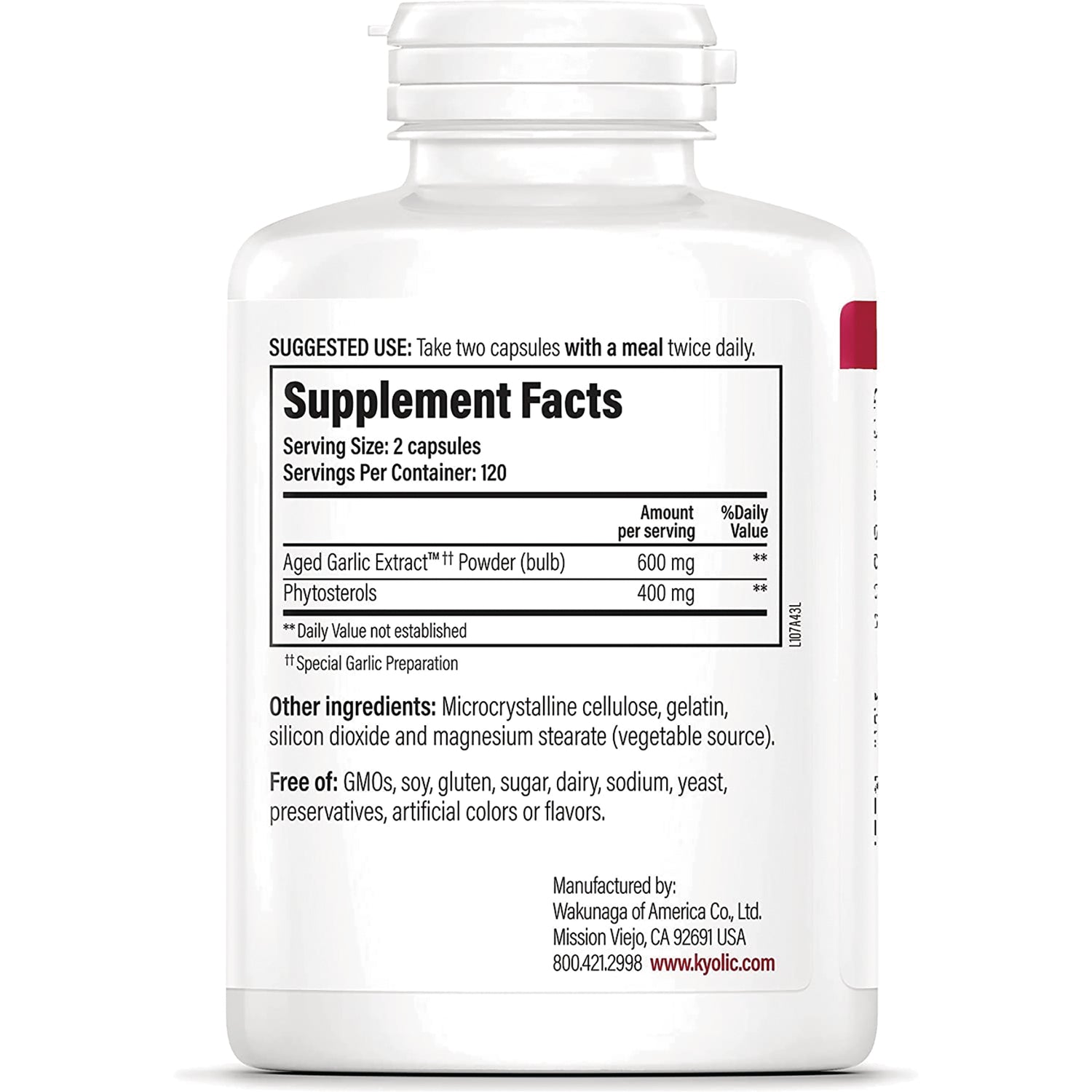 KY123 | Supplement Facts panel and ingredients list on back of white supplement bottle