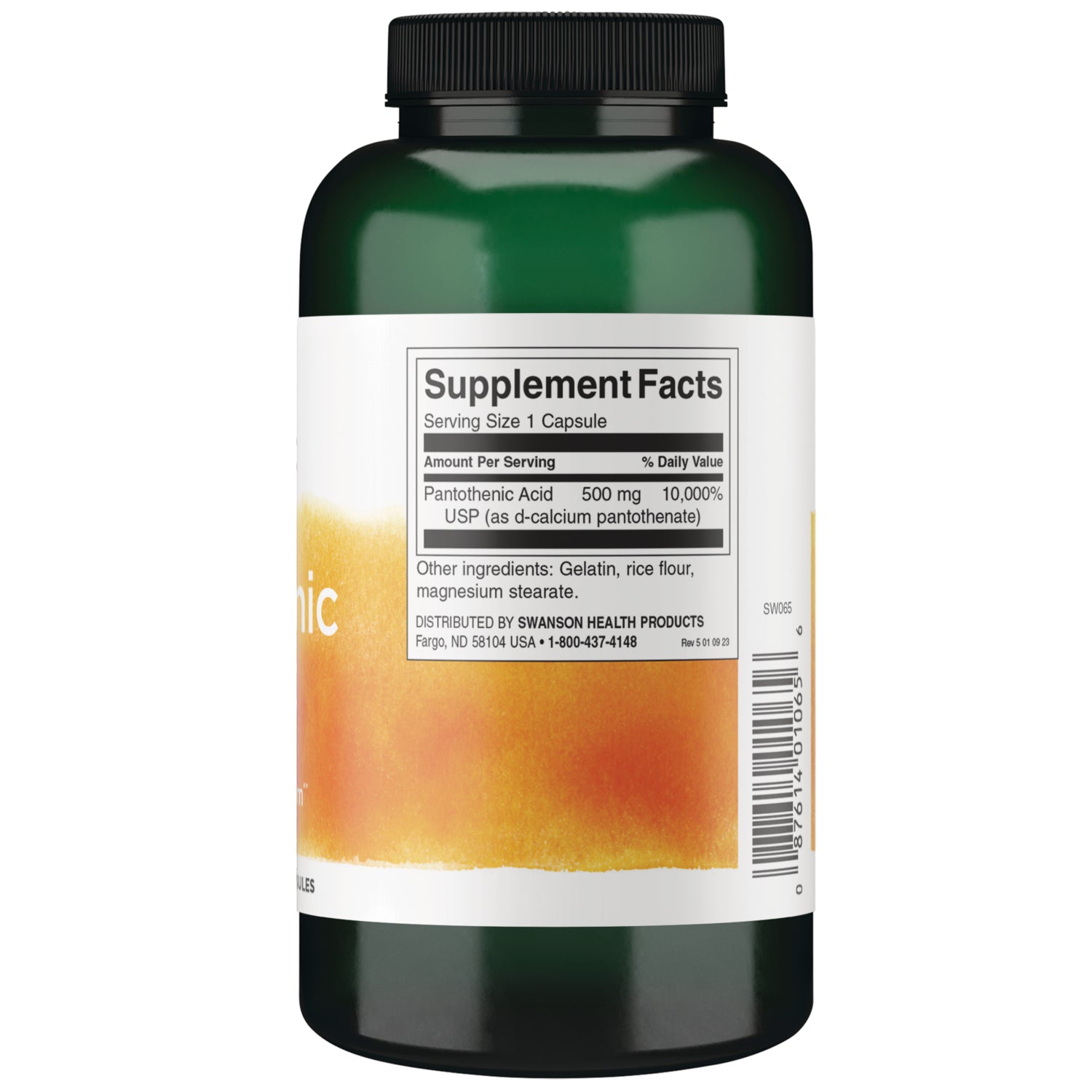 SW065 | Back label with supplement facts and serving information