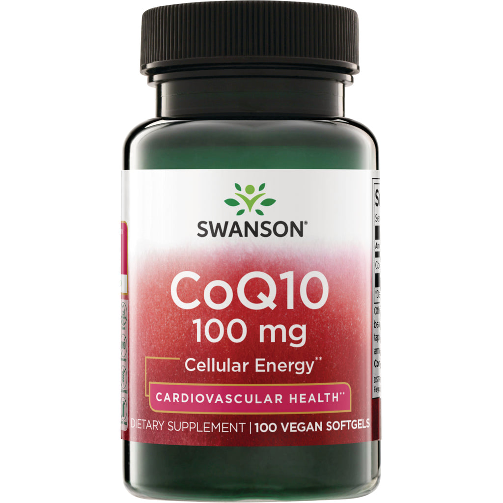 SWU561 | Swanson CoQ10 supplement bottle, Cardiovascular Health, 100 mg per softgel, Higher Strength, 100 vegan softgels - Thumbnail