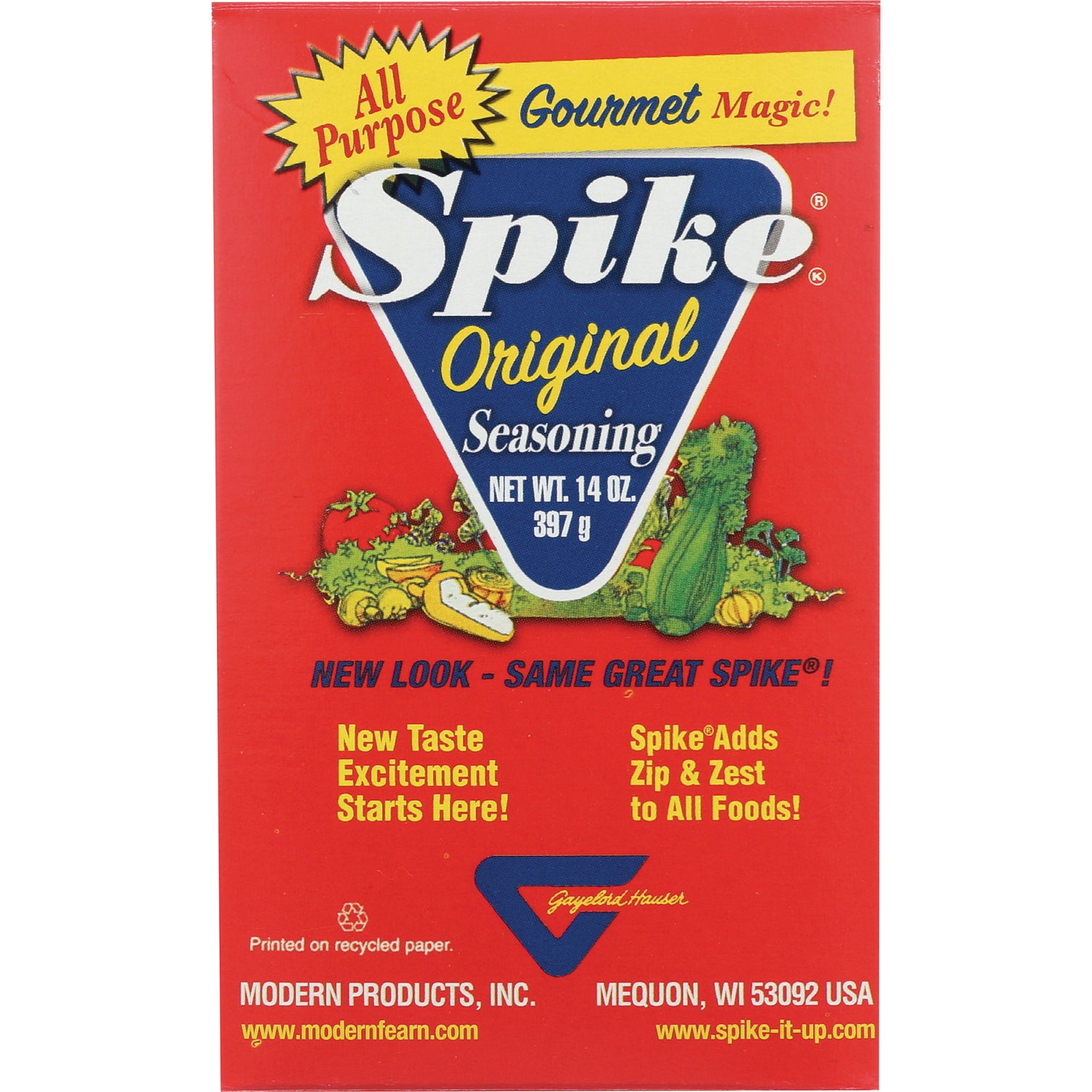 MPR002 | Spike Original Seasoning red box front showing logo, net wt 14 oz and vegetable illustration