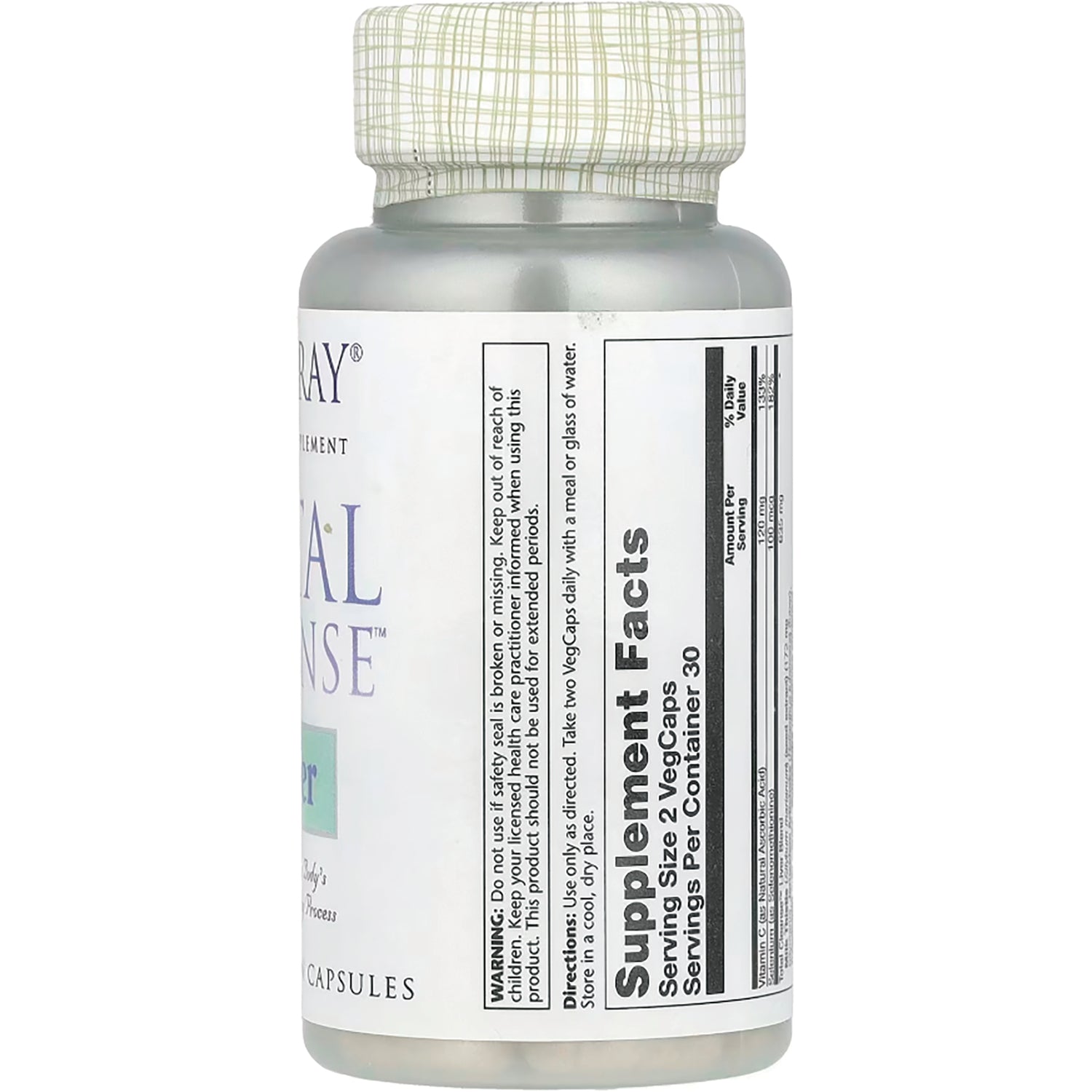 SLR410 | back of supplement bottle showing Supplement Facts panel and label text