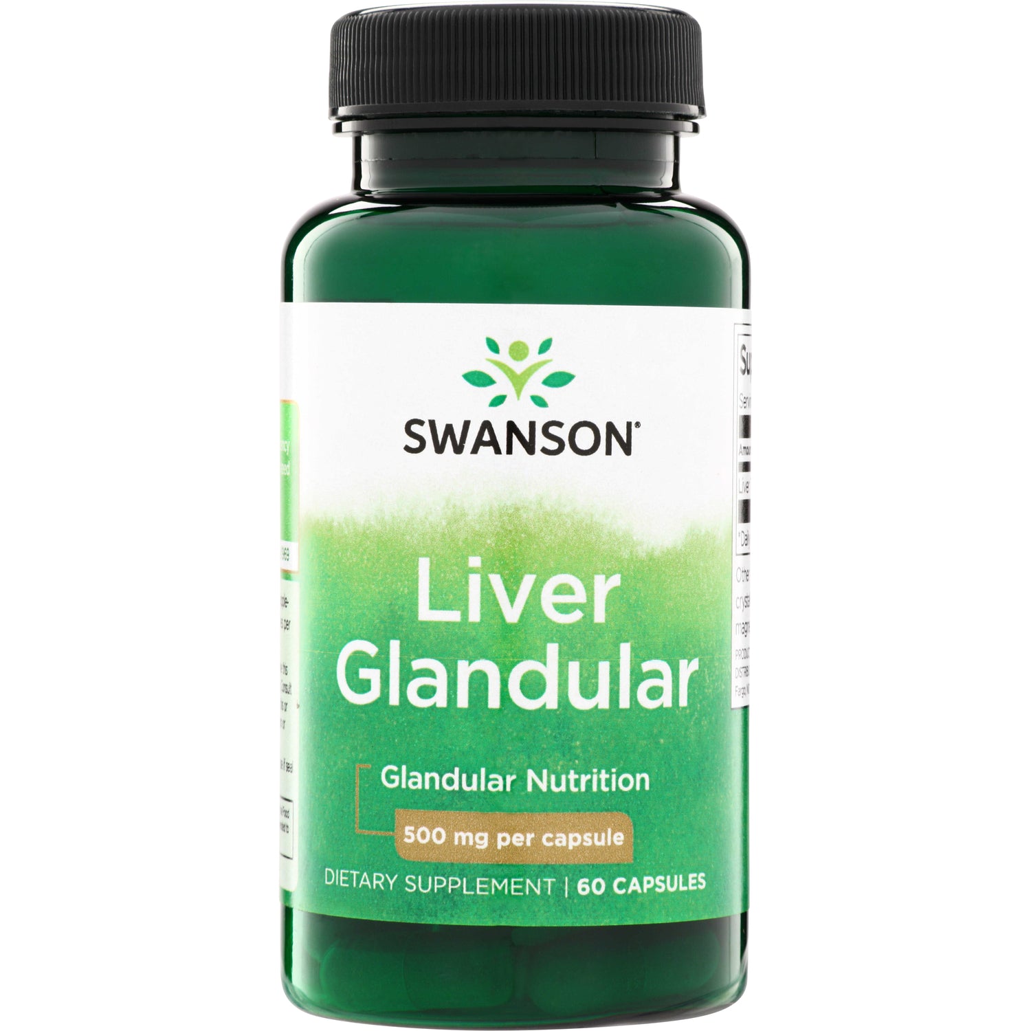 SW1224 | Swanson Liver Glandular supplement bottle, 500 mg per capsule, 60 capsules