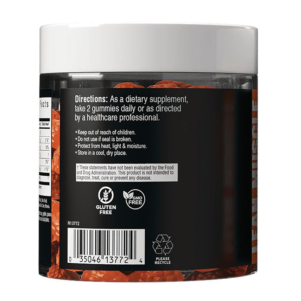 CYB002 | Back label of gummy supplement jar with directions text, gluten free and GMO free icons, barcode and recycle symbol - Thumbnail