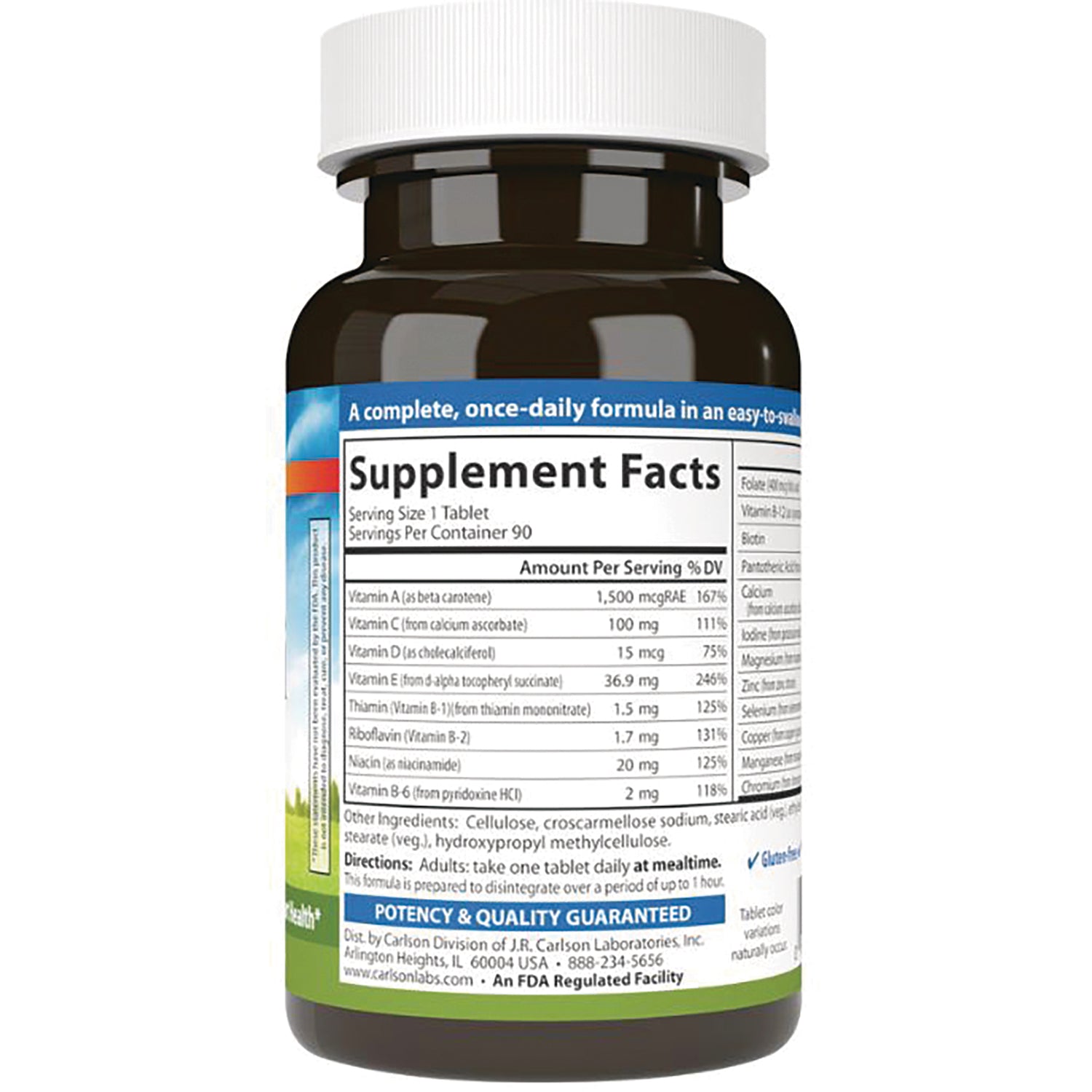 CSN039 | Back of brown supplement bottle showing Supplement Facts label with serving size and ingredient table