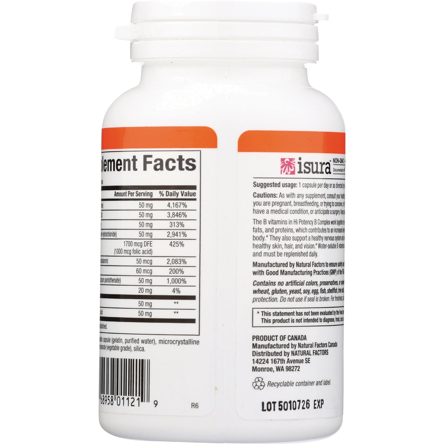 NFC069 | Back of white supplement bottle showing Supplement Facts panel, ingredient text and barcode