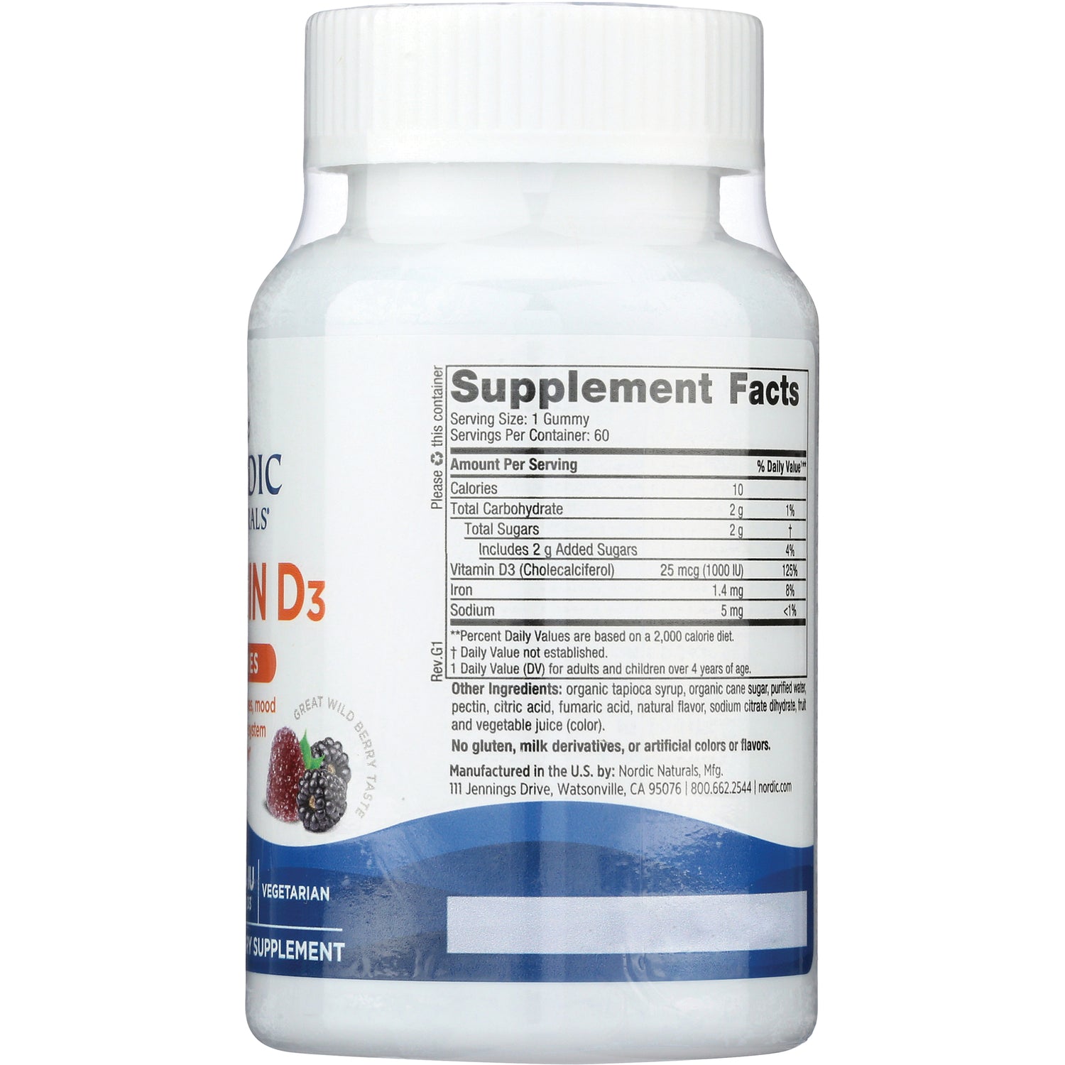 NRN070 | Back of white supplement bottle showing Supplement Facts panel and ingredient text