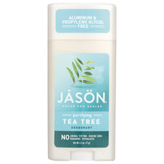 JC058 | JSN purifying tea tree deodorant stick front label showing brand name and aluminum & propylene glycol free