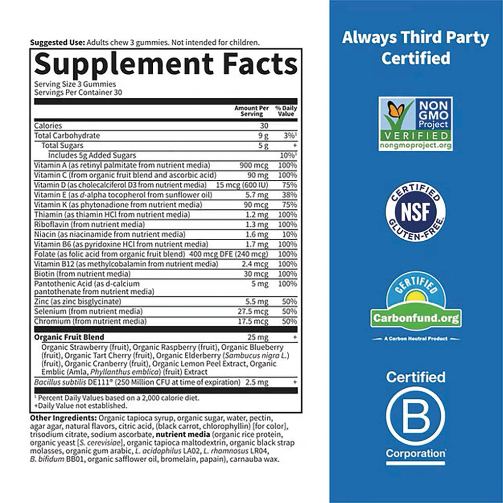 GLF396 | supplement facts panel showing serving info, ingredient list and certification logos Non-GMO, NSF, Carbonfund, B Corporation - Thumbnail