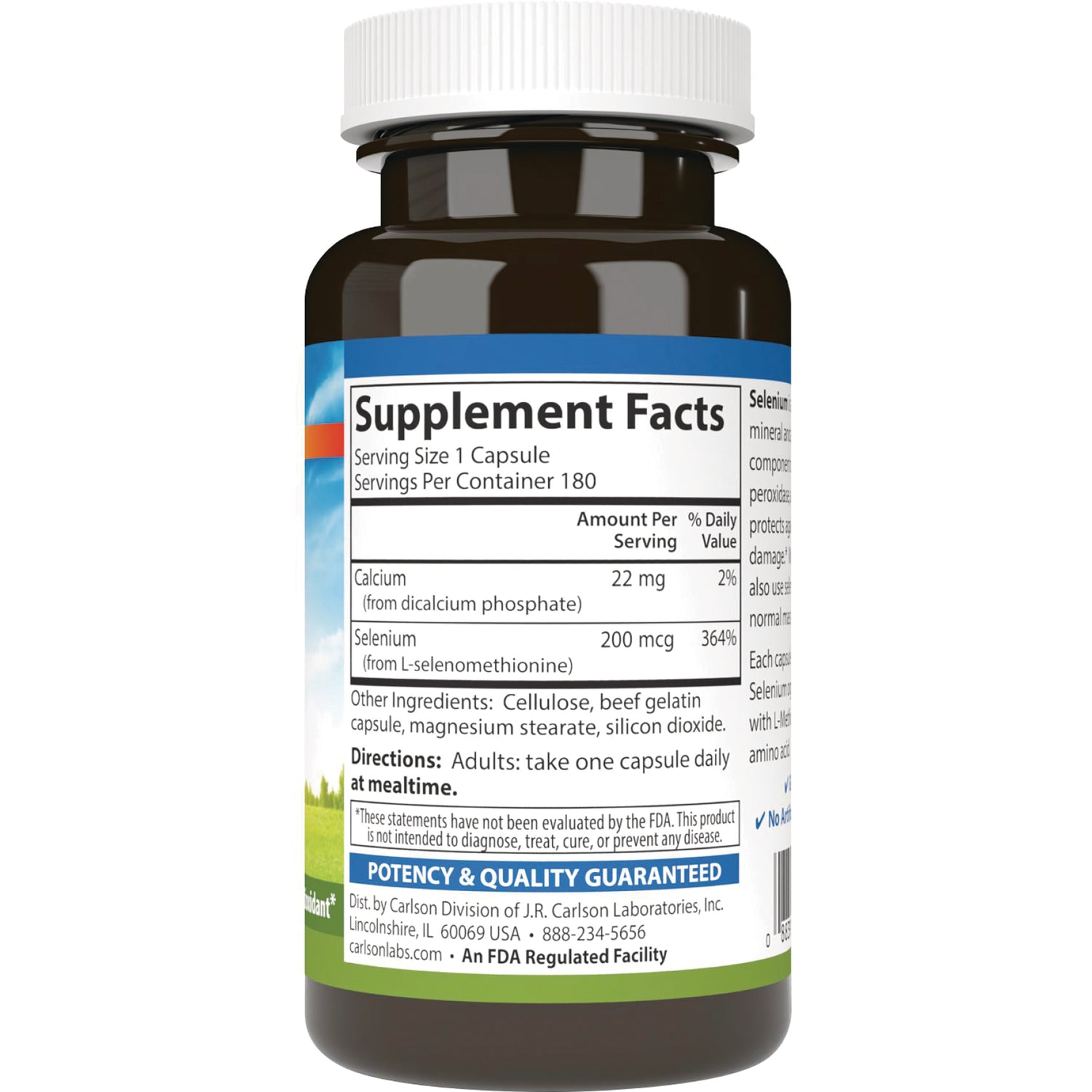 CSN143 | back label of supplement bottle showing Supplement Facts panel, serving size 1 capsule and ingredient list