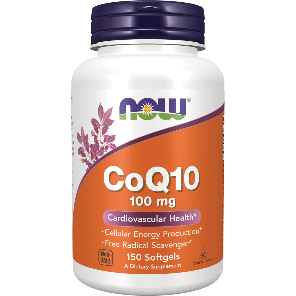 NWF300 | NOW CoQ10 100 mg supplement bottle, orange label, 150 softgels - Thumbnail