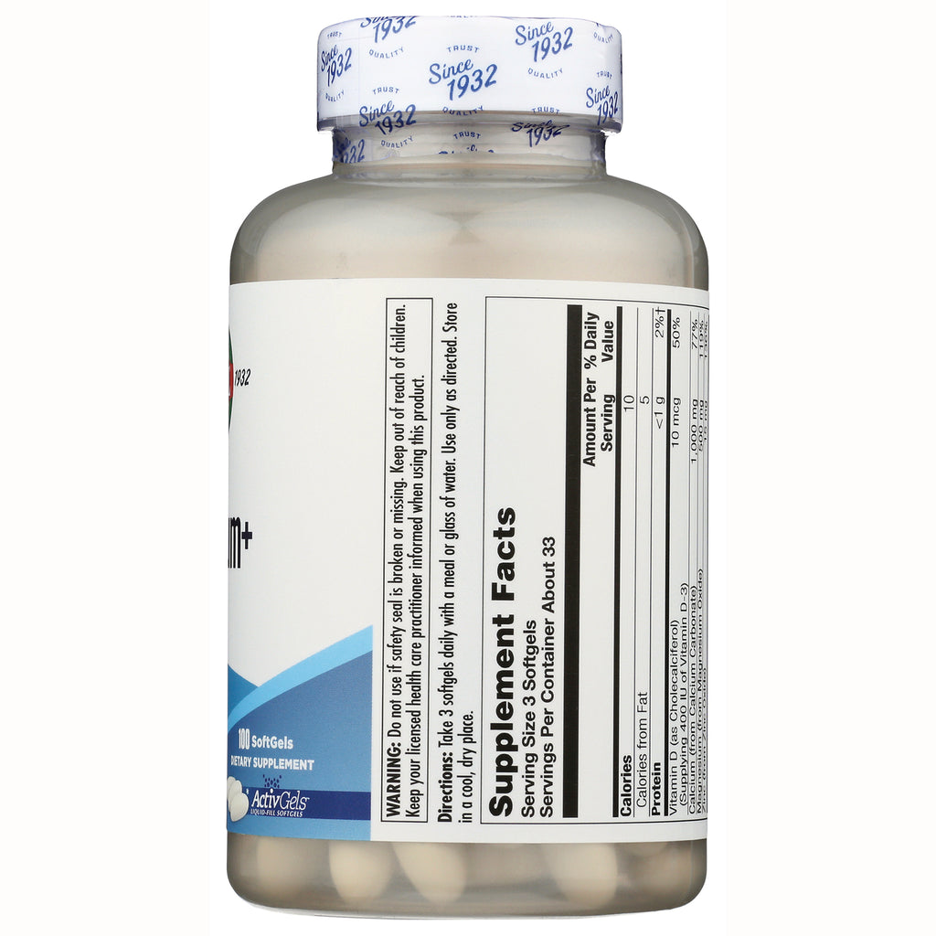 KL518 | Back of clear supplement bottle showing Supplement Facts label, nutrition panel and visible softgel capsules - Thumbnail