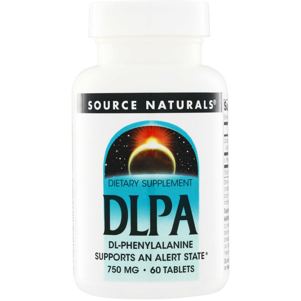 SN338 | Source Naturals DLPA (DL-Phenylalanine) dietary supplement, 750 mg, 60 tablets - Thumbnail