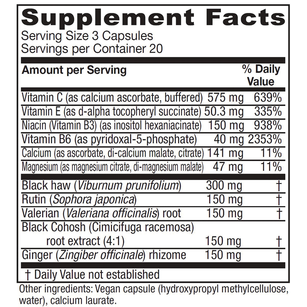 VNA017 | Supplement Facts: serving size 3 capsules, 20 servings, vitamin C 575 mg, E 50.3 mg, B3 150 mg, B6 40 mg - Thumbnail