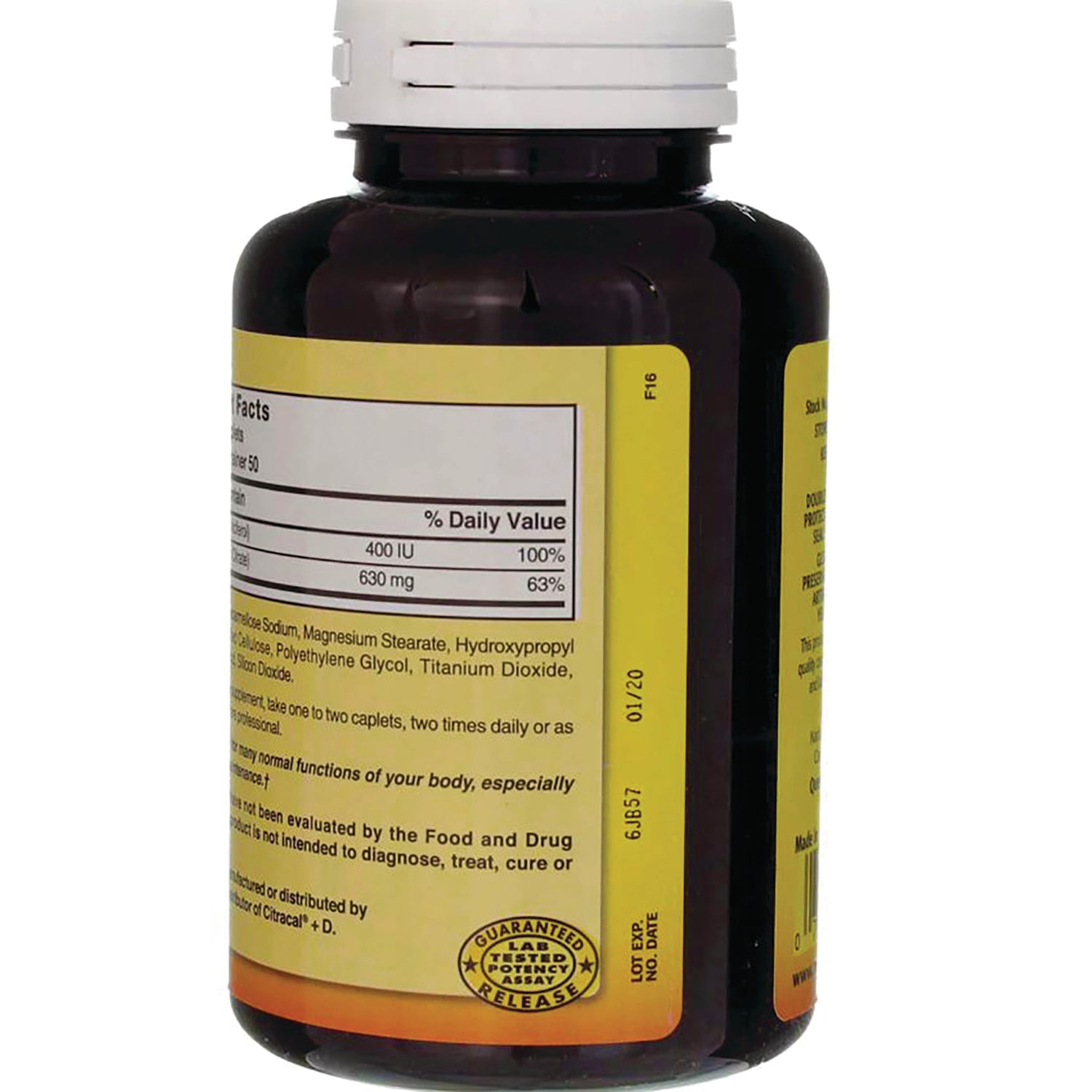 NAB028 | back label of dark brown supplement bottle showing nutrition facts panel and ingredient text