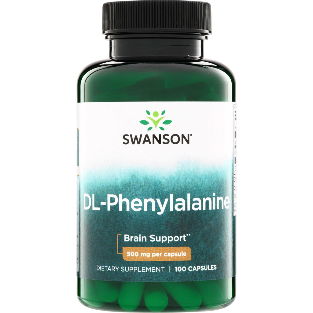 SW873 | Swanson DL-Phenylalanine, Brain Support, 500 mg per capsule, 100 capsules bottle front - Thumbnail