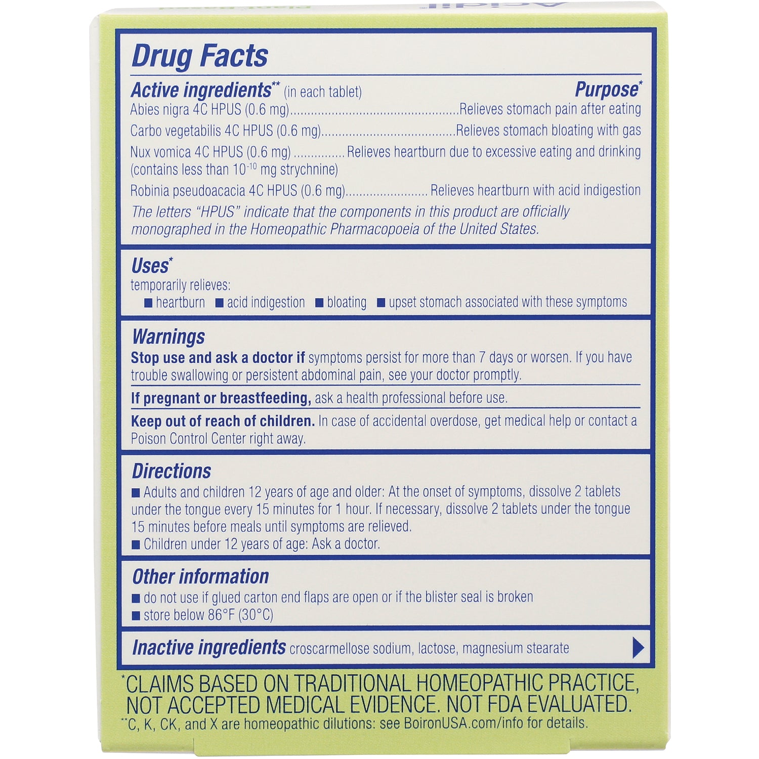 BRN014 | Back panel showing Drug Facts with active and inactive ingredients, uses, warnings and directions