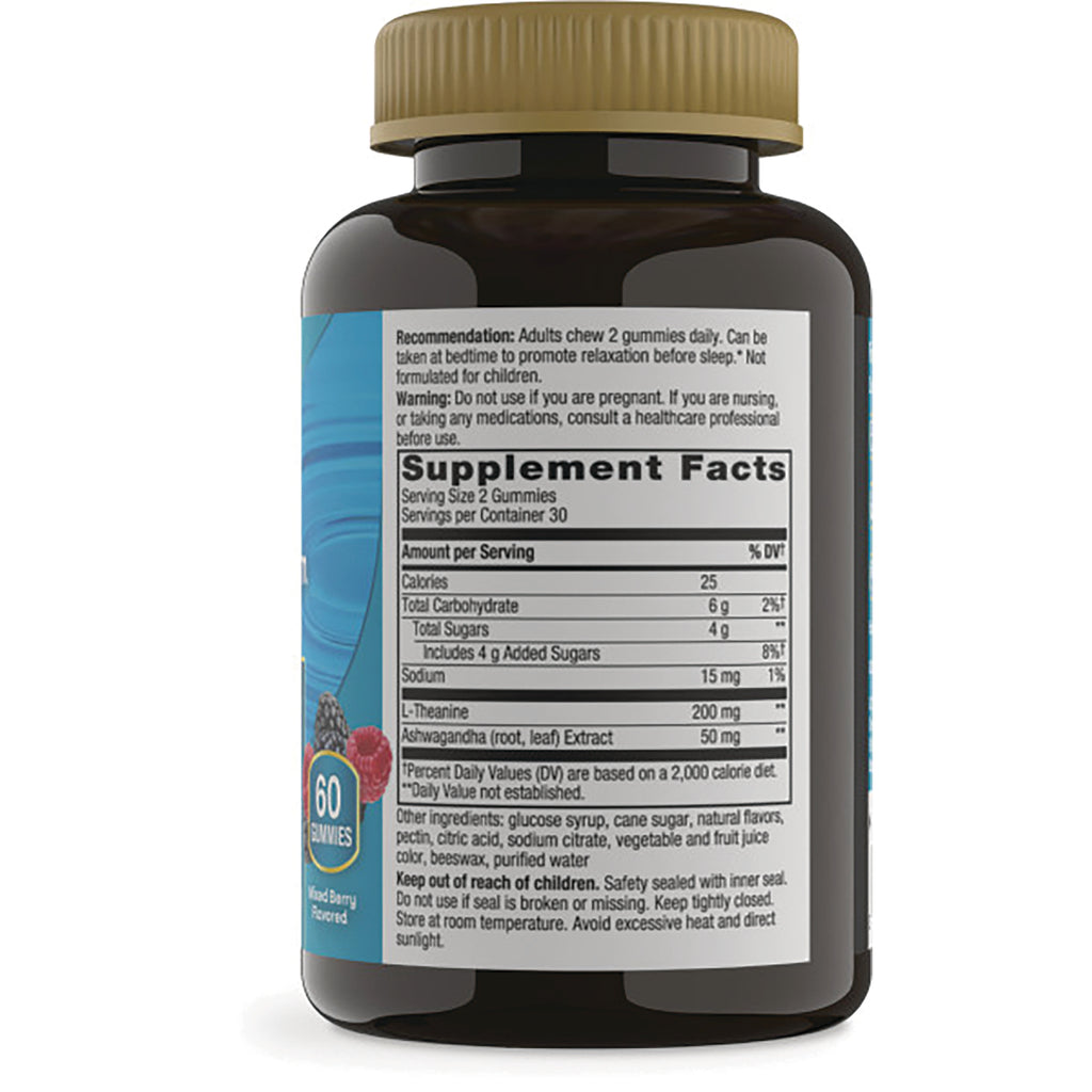 NW1059 | Back of dark supplement bottle showing Supplement Facts panel, directions and 60 gummies icon - Thumbnail