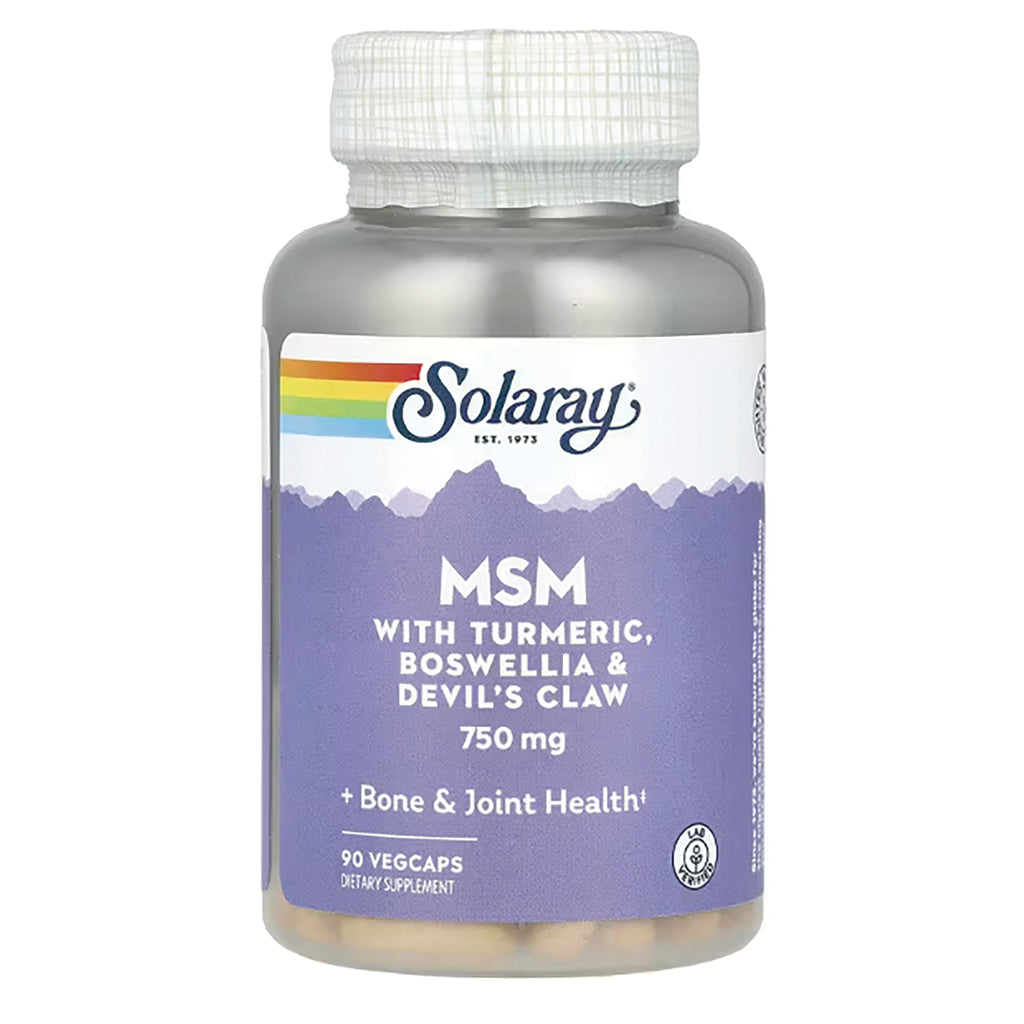 SLR382 | Solaray MSM 750 mg bottle with turmeric, boswellia & devil's claw, 90 vegcaps - Thumbnail
