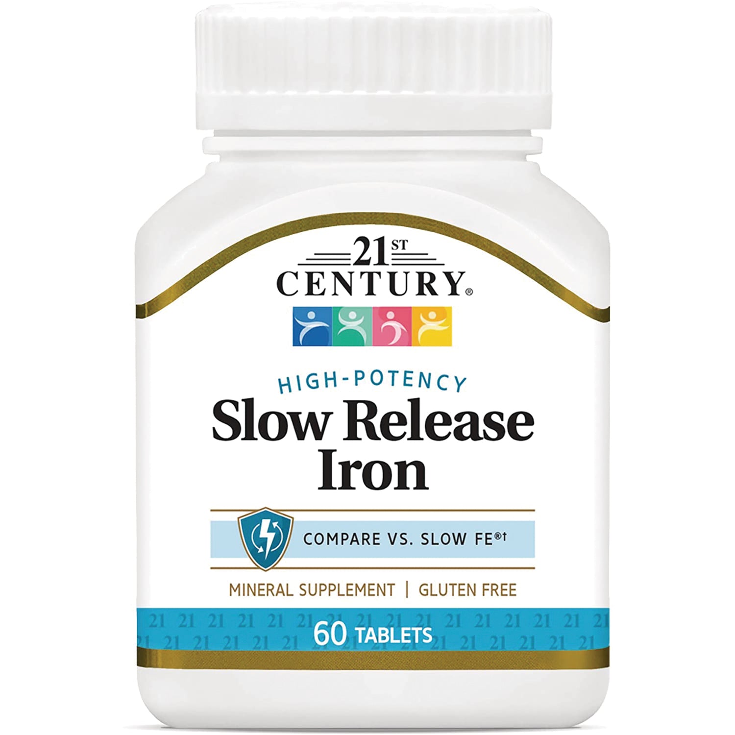 CNT270 | 21st Century Slow Release Iron supplement bottle front label showing 60 tablets, gluten free
