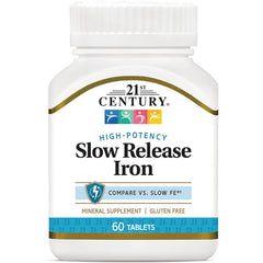 CNT270 | 21st Century Slow Release Iron supplement bottle front label showing 60 tablets, gluten free
