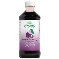 DYH002 | Dynamic Health Black Cherry concentrate bottle front label with cherries and no added sugar badge