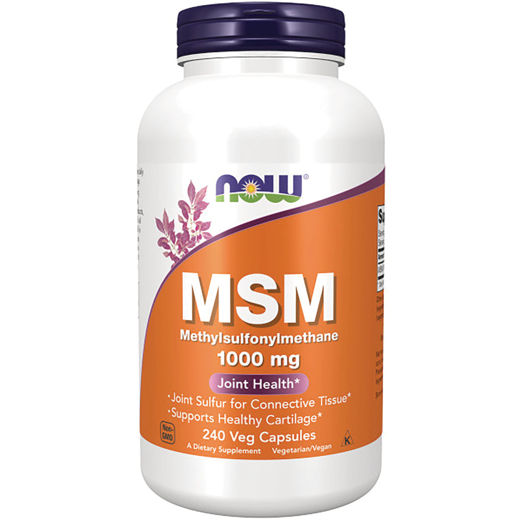 NWF837 | NOW MSM methylsulfonylmethane 1000 mg white bottle with orange label, 240 veg capsules - Thumbnail