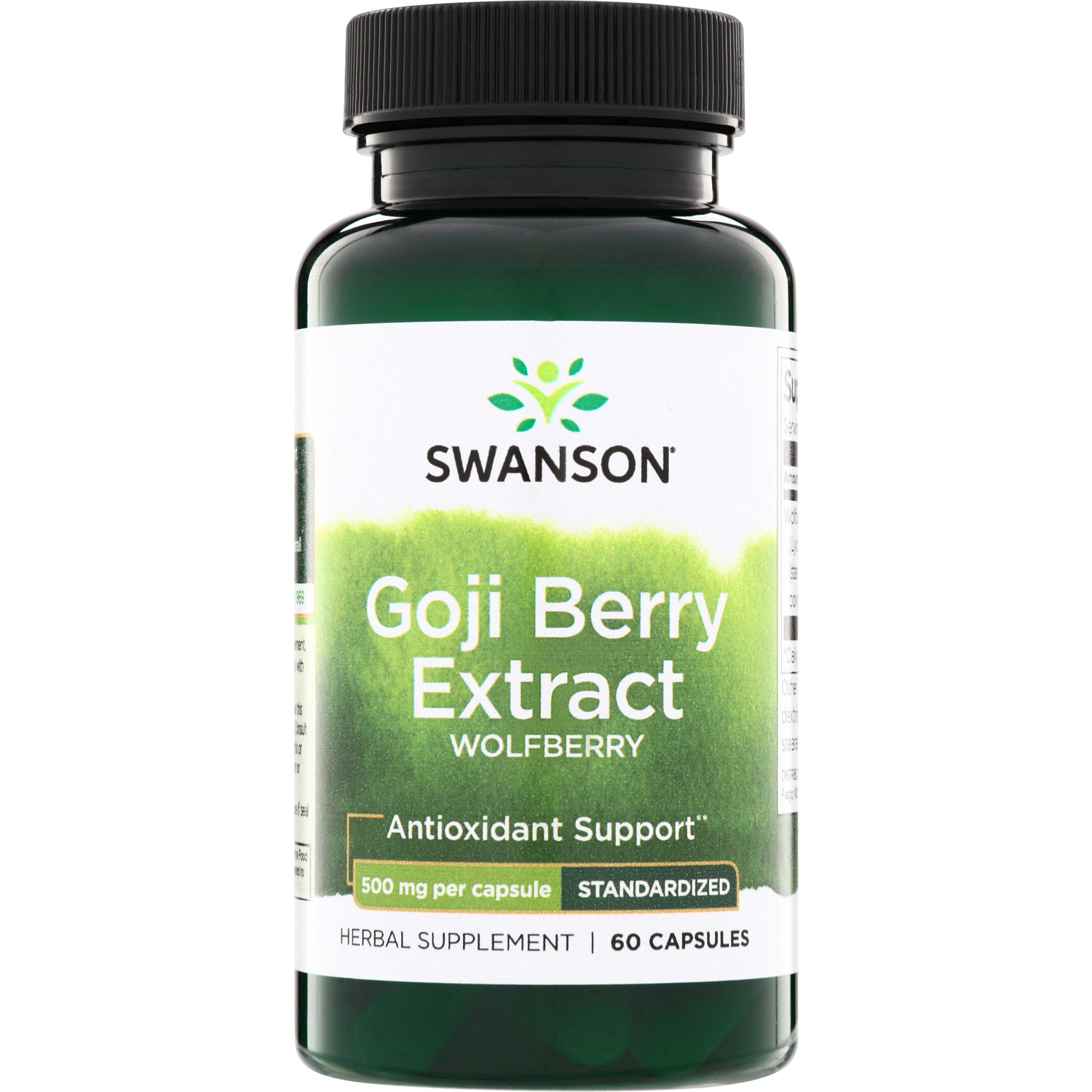 SWH149 | Swanson Goji Berry Extract wolfberry supplement bottle, Antioxidant Support, 500 mg per capsule, 60 capsules