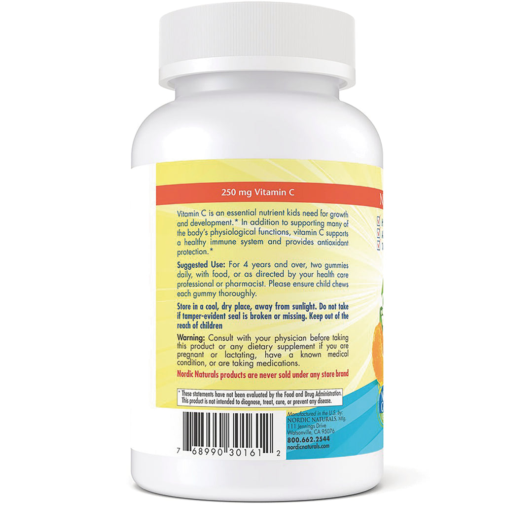 NRN117 | back label of white supplement bottle showing 250 mg Vitamin C text, usage directions and barcode - Thumbnail