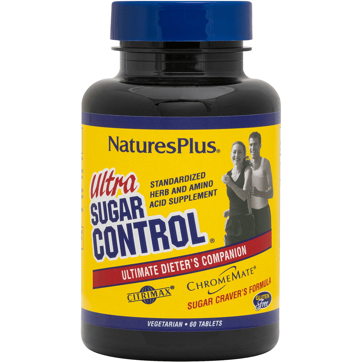 NTP240 | NaturesPlus Ultra Sugar Control yellow supplement bottle labeled 60 vegetarian tablets