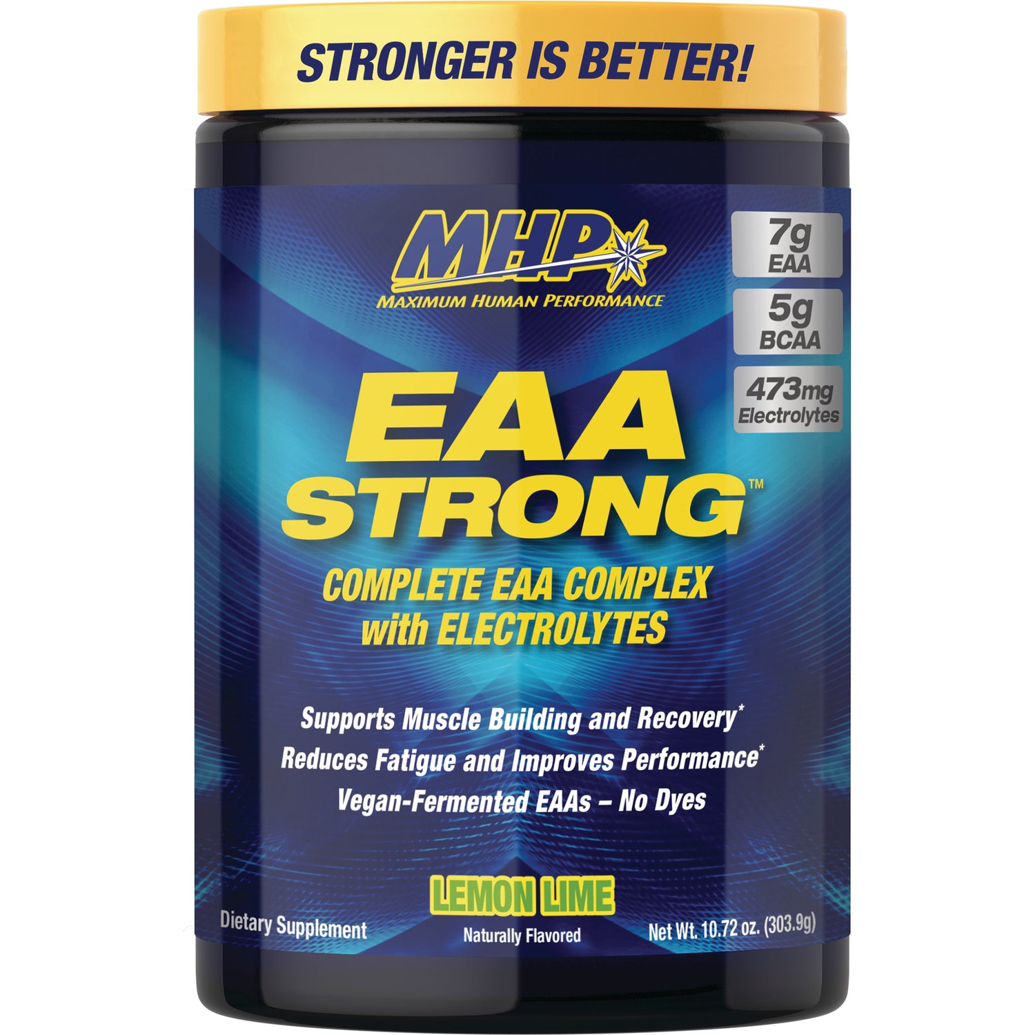 MHP029 | MHP EAA STRONG tub front label, lemon lime flavored complete EAA complex