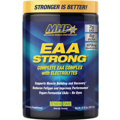 MHP029 | MHP EAA STRONG tub front label, lemon lime flavored complete EAA complex