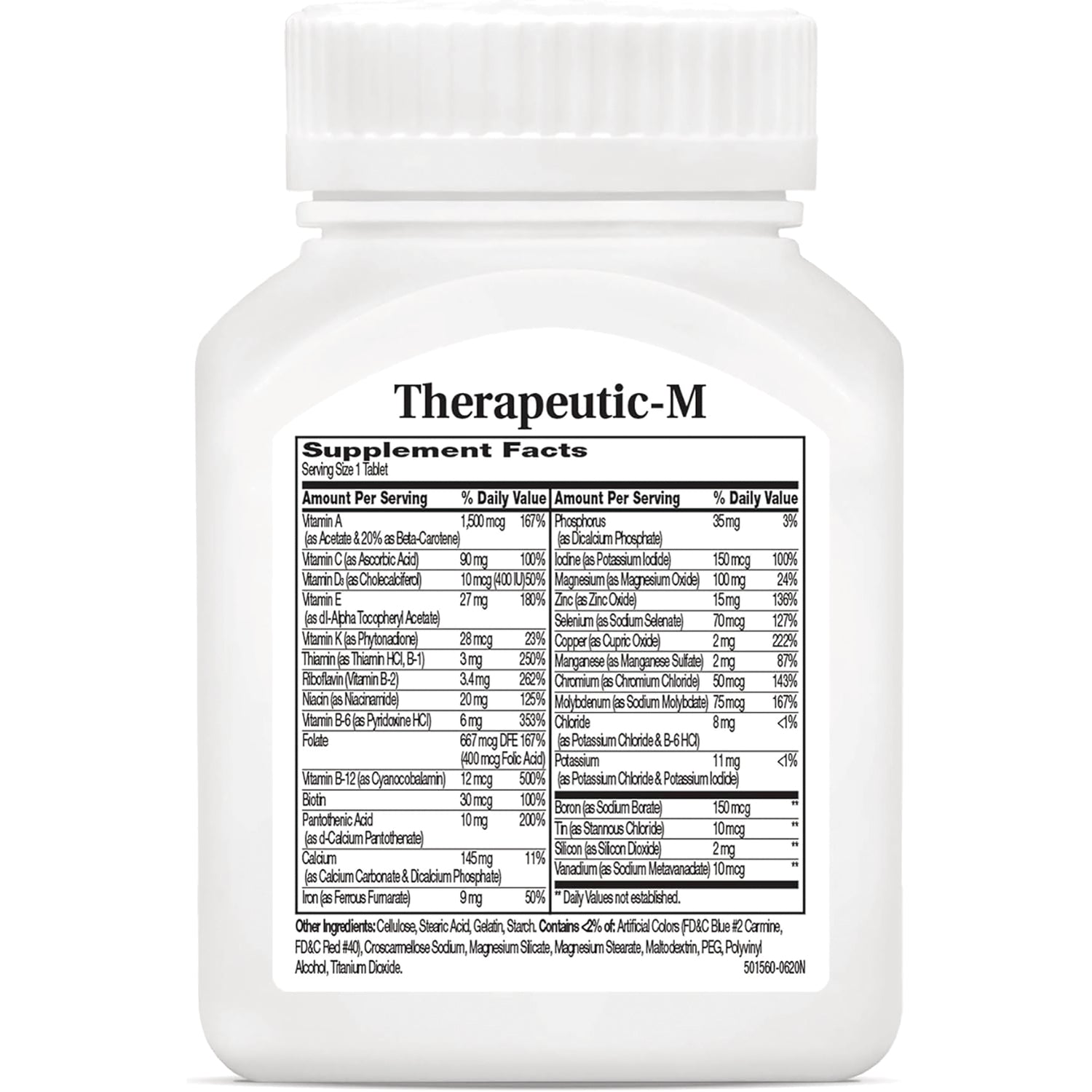 CNT283 | Therapeutic-M bottle back showing Supplement Facts nutrition label and ingredient list