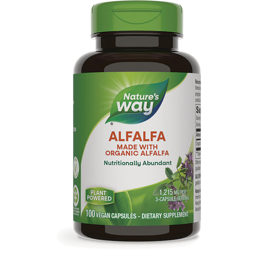 NW106 | Nature's Way Alfalfa dietary supplement bottle front label, 100 vegan capsules - Thumbnail