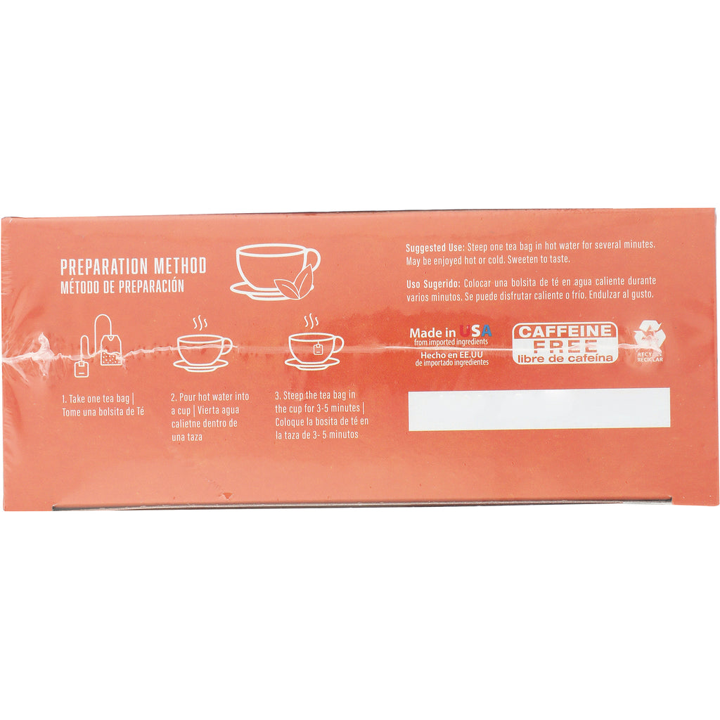 BNN047 | back of orange tea box with preparation method icons, steeping instructions, Made in USA and caffeine free labels - Thumbnail