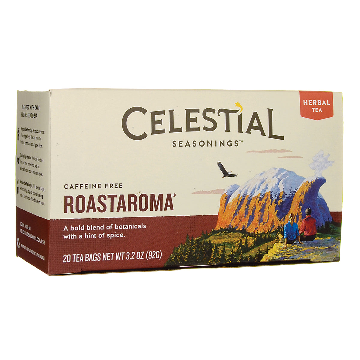 CEL007 | Celestial Seasonings Roastaroma caffeine free herbal tea box showing front packaging with mountain illustration