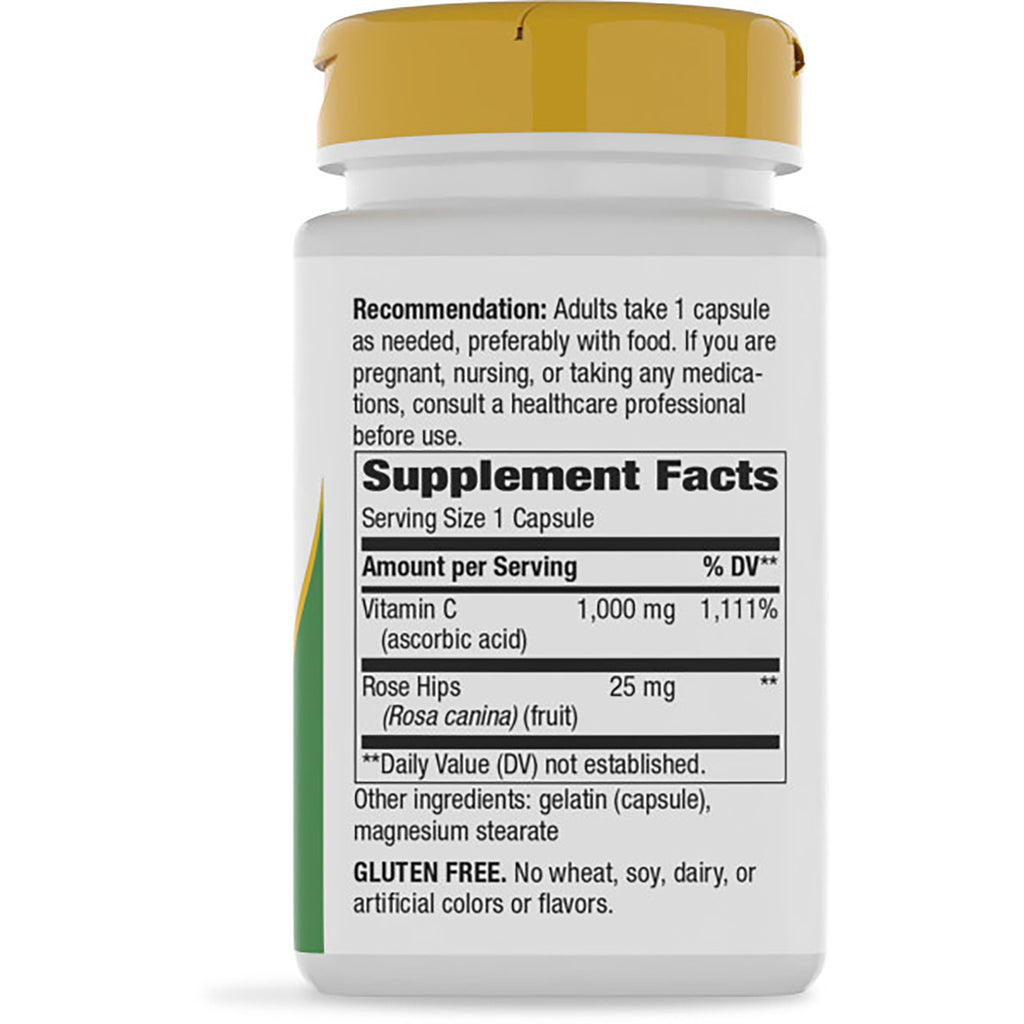 NW693 | Back label of supplement bottle showing Supplement Facts, Serving Size 1 Capsule and Vitamin C 1,000 mg - Thumbnail