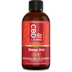 CBD022 | CBD Living Unwind Sleep Aid Cherry bottle front showing label 200 mg Nano CBD + 16 mg Melatonin